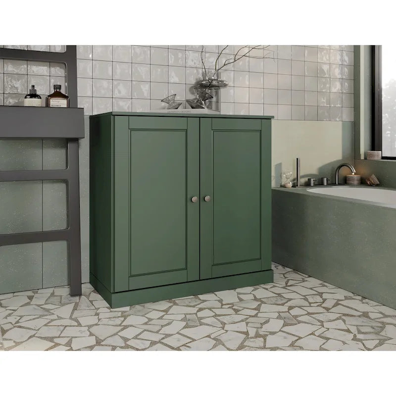 100% Solid Wood 32 Bathroom Cabinet with Solid Doors and Adjustable Shelves
