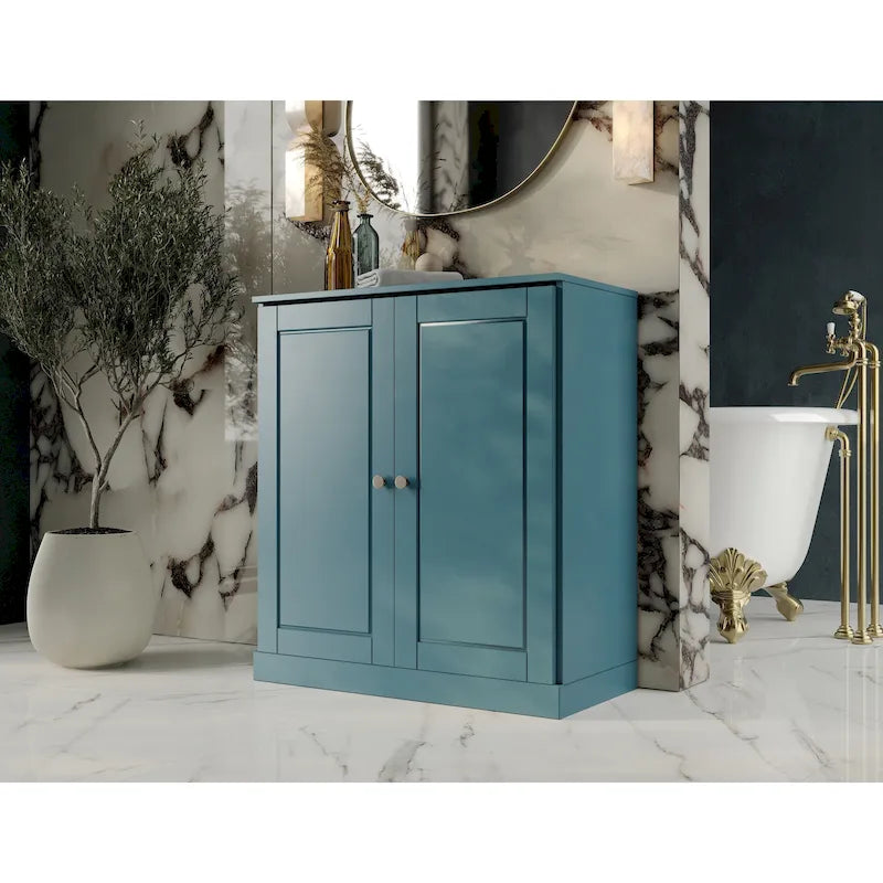 100% Solid Wood 32 Bathroom Cabinet with Solid Doors and Adjustable Shelves