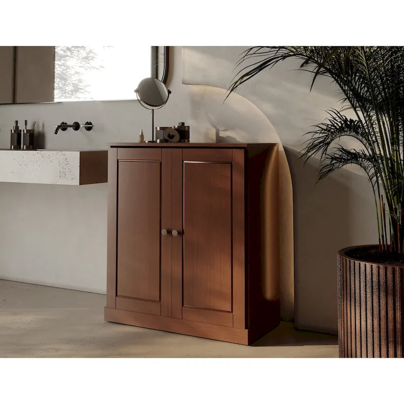 100% Solid Wood 32 Bathroom Cabinet with Solid Doors and Adjustable Shelves