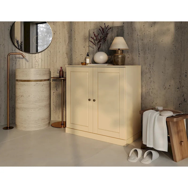 100% Solid Wood 32 Bathroom Cabinet with Solid Doors and Adjustable Shelves