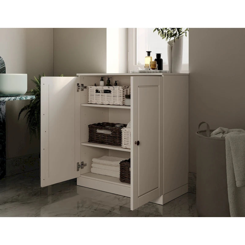 100% Solid Wood 32 Bathroom Cabinet with Solid Doors and Adjustable Shelves