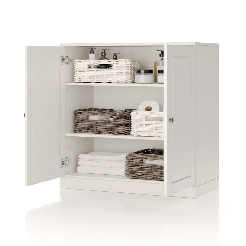 100% Solid Wood 32 Bathroom Cabinet with Solid Doors and Adjustable Shelves