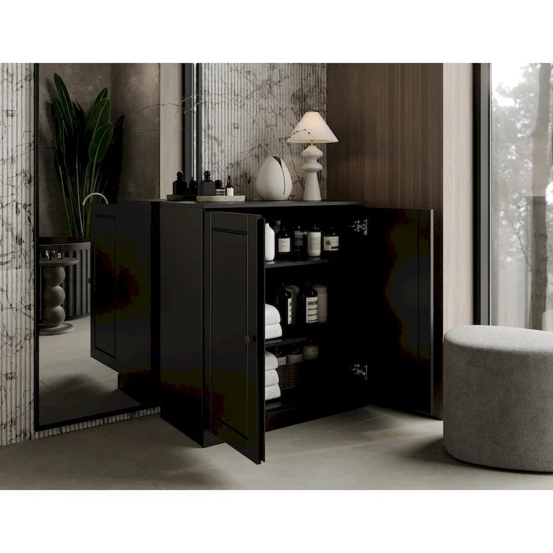 100% Solid Wood 32 Bathroom Cabinet with Solid Doors and Adjustable Shelves