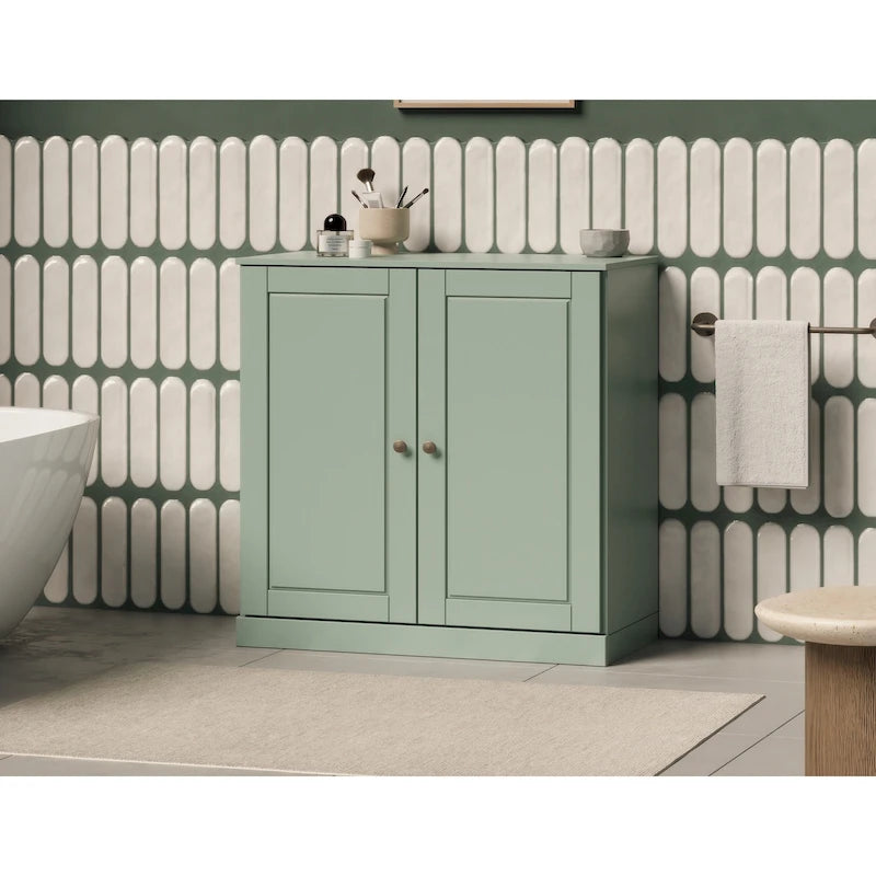 100% Solid Wood 32 Bathroom Cabinet with Solid Doors and Adjustable Shelves