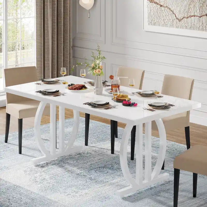 Dining Table for 4-6 People, 63-Inch Large Dining Room Table, High Glossy Finished