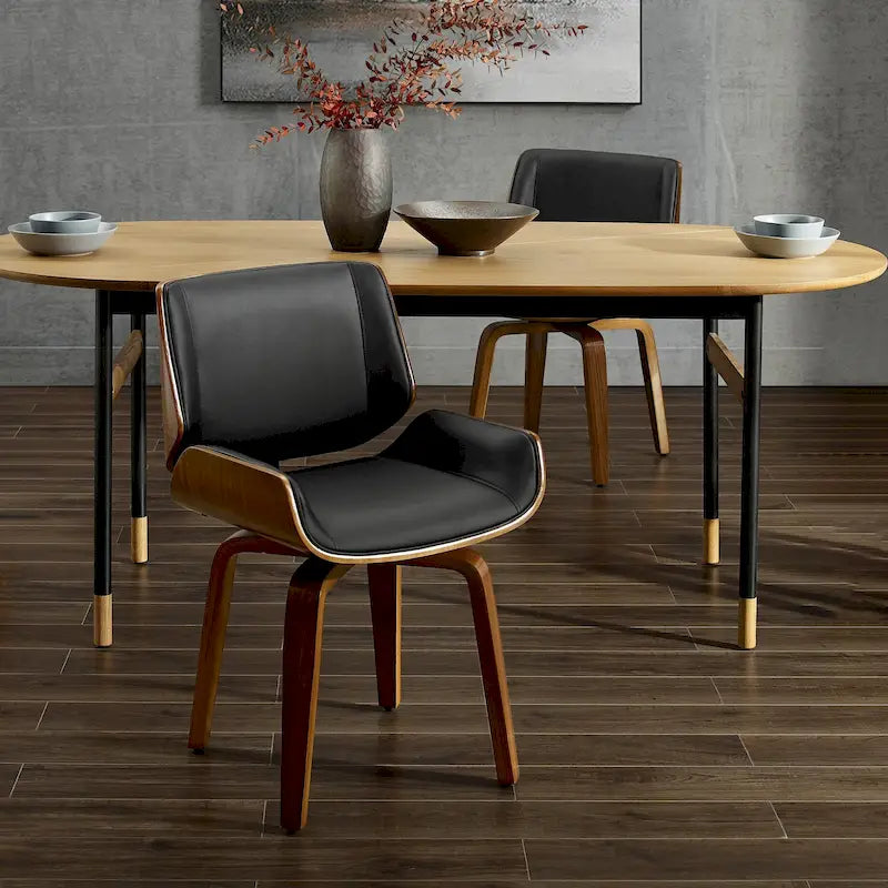 Mid-century Faux Leather Swivel Bentwood Dining Chair