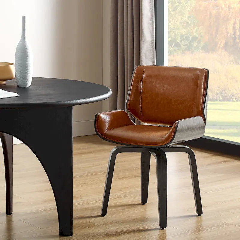 Mid-century Faux Leather Swivel Bentwood Dining Chair