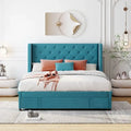 Queen Size Platform Bed with Wingback Headboard and a Big Drawer