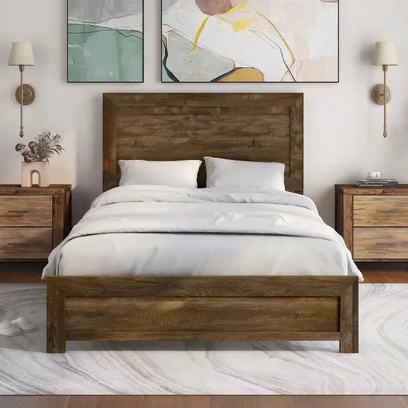 Rustic Walnut Panel Wood Bed