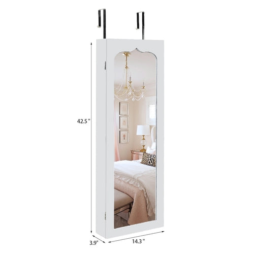 6-Drawers Wooden Wall Hanging White Jewelry Armoire Cabinet - N/A