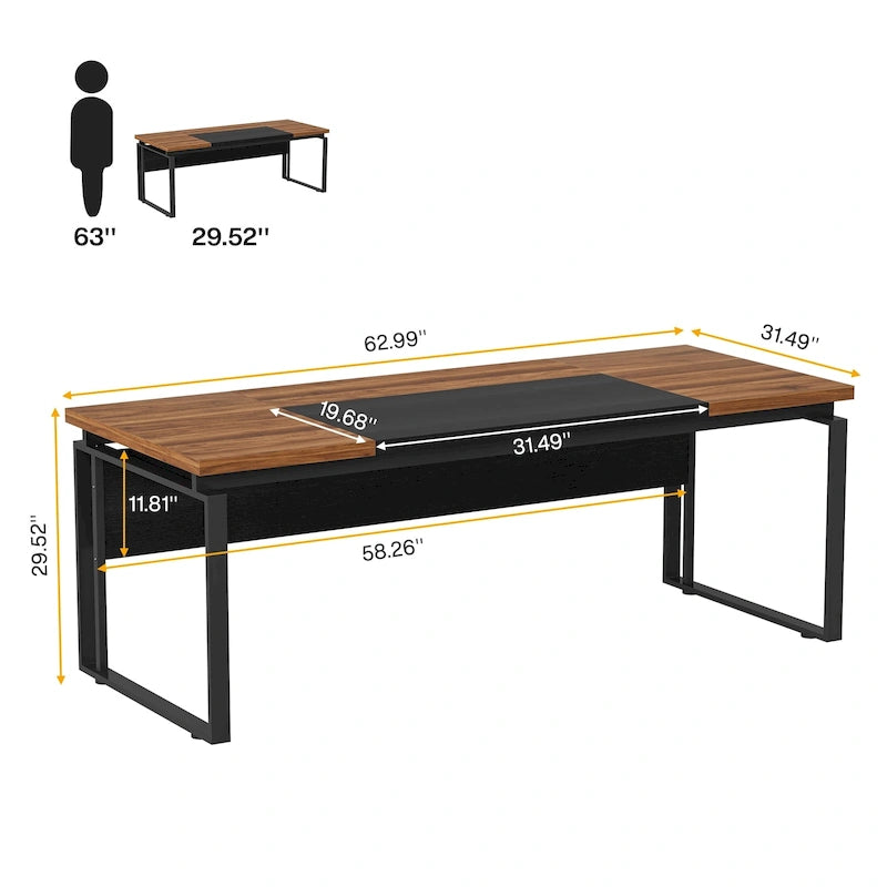 63 Modern Executive Computer Desk, 5FT Home Office Desk (Only Desk)