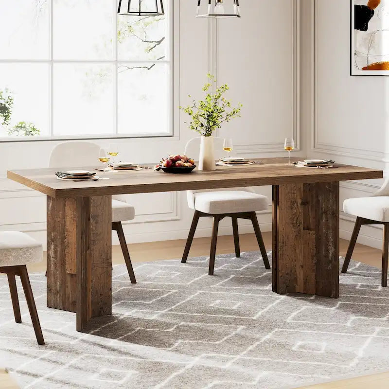 Farmhouse Wood Rectangular Dinner Dining Table for Kitchen Dining Room
