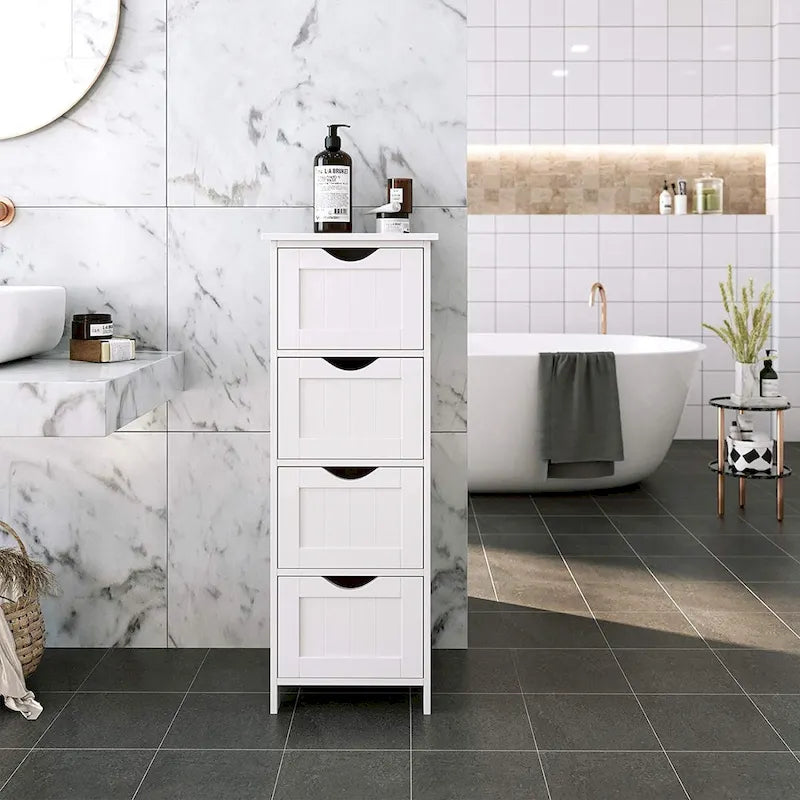White Bathroom Storage Cabinet, Freestanding Office Cabinet with Drawers - 11.8L x 11.8W x 32.3H