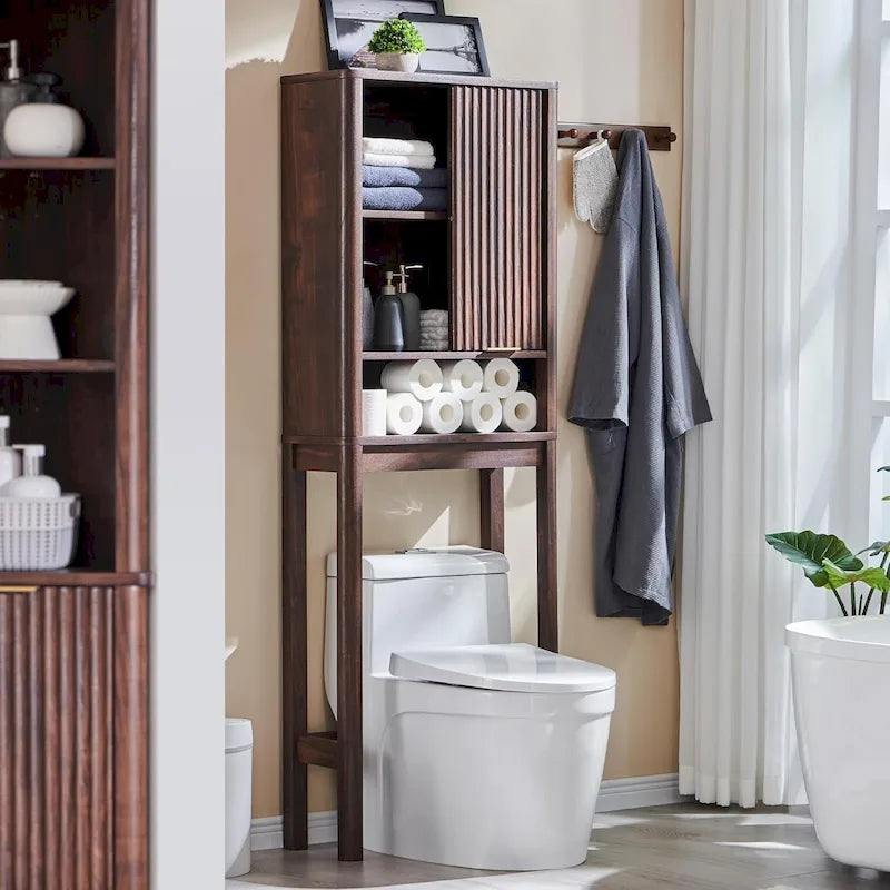 68 Tall Modern Over The Toilet Storage Cabinet, Tall Wood Space Saver - N/A