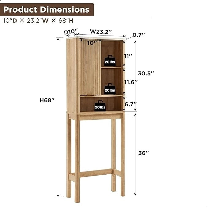 68 Tall Modern Over The Toilet Storage Cabinet, Tall Wood Space Saver - N/A