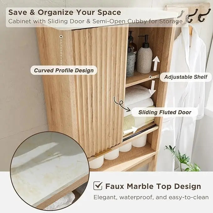 68 Tall Modern Over The Toilet Storage Cabinet, Tall Wood Space Saver - N/A