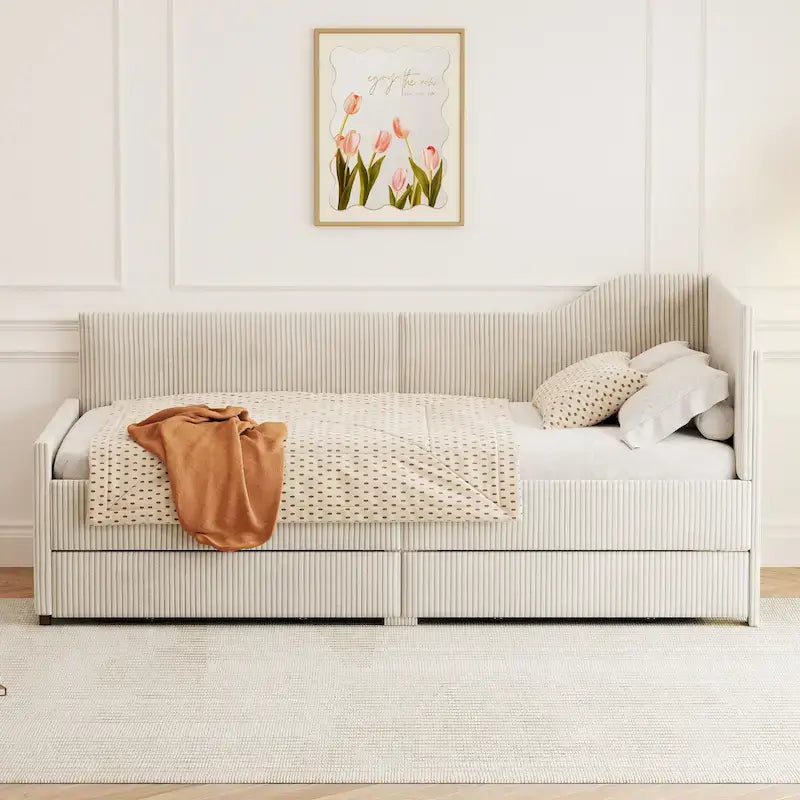 Twin Size Upholstered Corduroy Daybed with Drawers